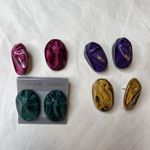 Vintage 80's Earrings Acrylic Pour Paint Stud Post 1" Fashion Express Bundle Green Photo 5
