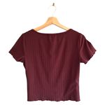 Pink Rose LARGE Burgundy Red Crop Top Shirt Short Sleeve Henley Photo 1