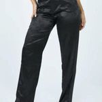 LIONESS NEW St Germain Pants Satin Black Floral High Rise Straight Leg Medium Photo 3