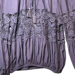 Free People  Shirt Womens XS Gray Boho Peasant Crochet Lace Tassel Long Sleeve Photo 9