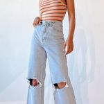 Princess Polly Finer Light Wash Ripped Knee Wide Leg Jeans 12 Photo 0