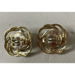 Trifari  Blue Cabochon Gold Tone Bezel Signed Clip On Earrings Statement Vintage‎ Photo 1