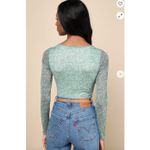 Lulus Bodysuit Womens Medium Green Major Aesthetic Sage Green Ditsy Floral Mesh Photo 2