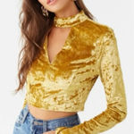 Essue Long Sleeve High Neck Gold Faux Suede Crop Top Size Medium Photo 0