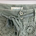 Sundance NWT  Sage Green Eyelet Lace Bermuda Boho Shorts Tie Scallop Hem Size 10 Photo 1