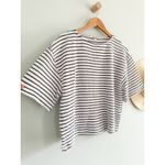 Madewell | NWT Embroidered Boxy Knit Tee in Stripe in Cream | Sz S Photo 3
