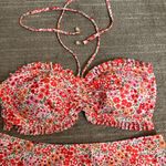 Orange Pink Red Floral Swimsuit Bikini Ruffle Bandeau Halter Top XL NWOT Pink Photo 2