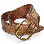 Golden Embossed Brown Leather Belt with Solid Brass Buckle size Medium Photo 0