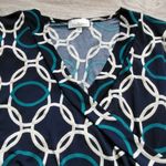 Olivia Matthews Womens Blue Geometric Sleeveless V-Neck Tie Dress Size Small Photo 4