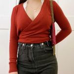 Loft Dark Red V-Neck Long Sleeve Top Photo 0