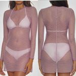 Becca  Mesh Scoop Neck Long Sleeve Metallic Beach Coverup Dress Small Photo 4