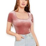 SheIn 🔃Velvet Scoop Neck Pink Short Sleeve Top Photo 0