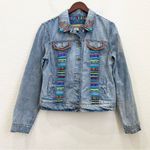 Customized Embroidered Patch Peacock Denim Jean Jacket Size M Photo 4