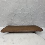 Antique Tooled Leather Clutch Handbag Brown Gold Taffeta Kiss Lock Handle Purse Photo 8