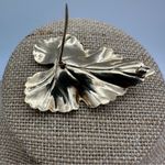 Vintage Brooch Pin Brushed Textured Gold Tone Leaf Crystal Rhinestones Judy Lee Photo 10