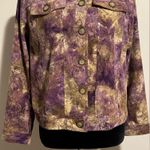 Christopher & Banks EUC  Purple and Brown Tie Dye Leaf Button Down Jacket size SP Photo 3