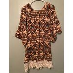 Adara Tribal Print Lace Bottom Short Flutter Sleeve Dress Size Medium Brown Photo 4