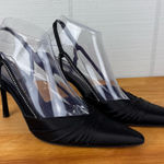 Richard Tyler Black Ruched Satin Pointed Toe Stiletto Heels Rhinestone Slingback Size 9 Photo 0