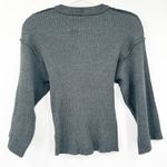 Oat Womens Fall Drop Shoulder Wide Sleeve Ribbed Knit Henley Sweater Size S Gray Photo 5
