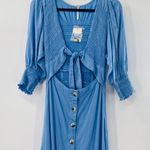 Free People NEW String Of Hearts Denim Blue Button Front Linen Maxi Dress XS Photo 6