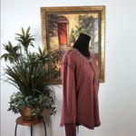 Mystree  Maroon Geometric Trim Top long sleeve pullover minimalist Boho Y2K Photo 1