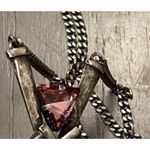 Janis Savitt Flat Link Chain Drop Necklace Emerald Cut Pink Glass Stone 17” Silver Photo 2