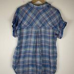 Bella Dahl Bella Dalh Rolled Short Sleeve Button Down Top Blue Plaid Pockets Women’s Sz S Photo 2
