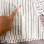 ZARA White Taupe Stripe Button Up Distressed Raw Hem Collar Crop Top New Large Photo 11