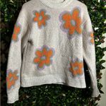 American Eagle Outfitters Cream Sweater with Orange and Purple Floral Design Photo 2