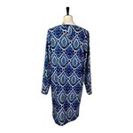 Loft  Shift Dress Boat Neck Long Sleeves Blue Multi Print Women’s Size Medium Photo 3