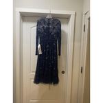 Mac Duggal  Dress Womens 2 Navy Beaded Embroidered Long Sleeve Midi Formal 10799 Photo 4