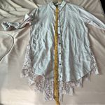 Soft Surroundings  Blush Linen Button Down See Through Lace Back‎ High Low Shirt Photo 11