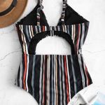 Zaful Pinstripe One Piece Swimsuit Photo 4