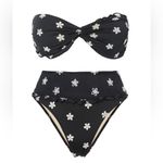 Peony Swimwear Twist Bandeau Bikini Top (M) & High Waist Bikini Bottom (S) Set Black Size M Photo 1