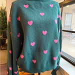 SheIn Dark Green Sweater with Pink Heart Accents Photo 3