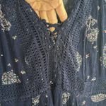 Torrid  Navy Blue Sugar Skull Babydoll Top Crochet Lace Up Halloween Boho Fall 1X Photo 3