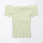 American Eagle Short Sleeve Off the Shoulder Top in Mint Green Size Small Photo 0
