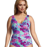 Lands' End Women's One Piece Slender Swimsuit Size 14 Floral Print Tummy Control Photo 0