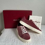 Salvatore Ferragamo $685 NEW  Womens Cube Sneakers Pink Red Velvet Luxe size 6 Photo 2