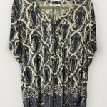 Rose + Olive Pullover Knit Blouse Shirt Cream Blue Paisley All Over 3X Pintuck Photo 0