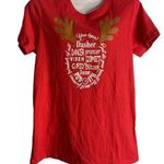 Holiday Reindeer Crewneck T Shirt M Red Knit Short Sleeve Rudolph Christmas NEW Size M Photo 0