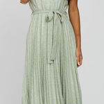 Polagram Mint Green Floral Pleated Midi Dress Women's SIZE MEDIUM new with tags Photo 0