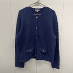 J.Crew  Odette Cable Knit Sweater Lady Jacket Cotton Blend Bouclé Navy Plus XXL Photo 4