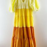 Staud Puff Sleeve Tiered Meadow Colorblock Maxi Dress in Sun Beach Medium Yellow Photo 1
