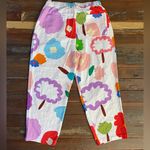 Colorful Floral 100% Cotton Gauzy Pull On Bold Print Pocket Pants Photo 4