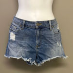 Paige Blue Jean Shorts Distressed Frayed Hem Photo 0