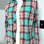 Talbots Casual 100% Cotton Button Up Shirt in Aqua Maroon Plaid sz Petite Small Photo 0
