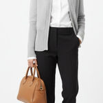 Boston Proper Gray Mock Neck Zip Up Sweater Women's Small Silk Blend Rib Knit Photo 0