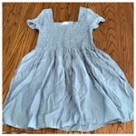 Pink Lily  Midi Dress Medium Blue Square Neck Smocked Short Sleeve Boutique NWT Photo 2