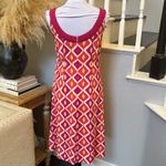 Tory Burch Pleated 100% Silk Shift Pink Orange Signature Print Dress Size 8 Photo 5